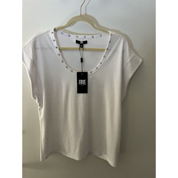 Frye Tops - Frye Women’s Scoop Neck Short Sleeve  T-Shirt With Gromets White Sz XL N…